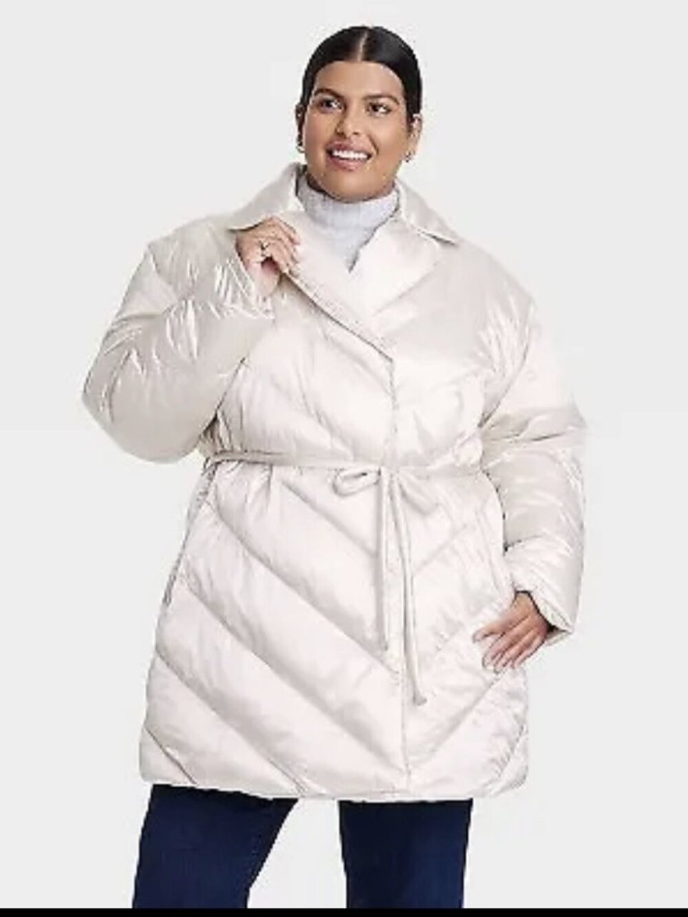 Women's Plus Size Puffer Jacket - Ava & Viv Cream 2X Ladies Snap Up Winter